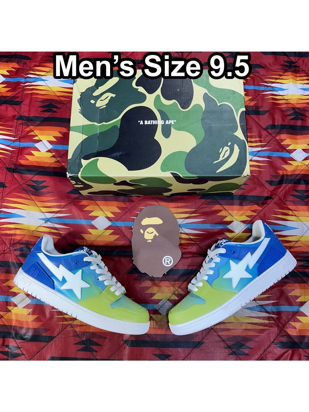 A BATHING APE BAPE SK8 STA Blue Gradient Shoes 1J30191023 Men’s Size 9.5